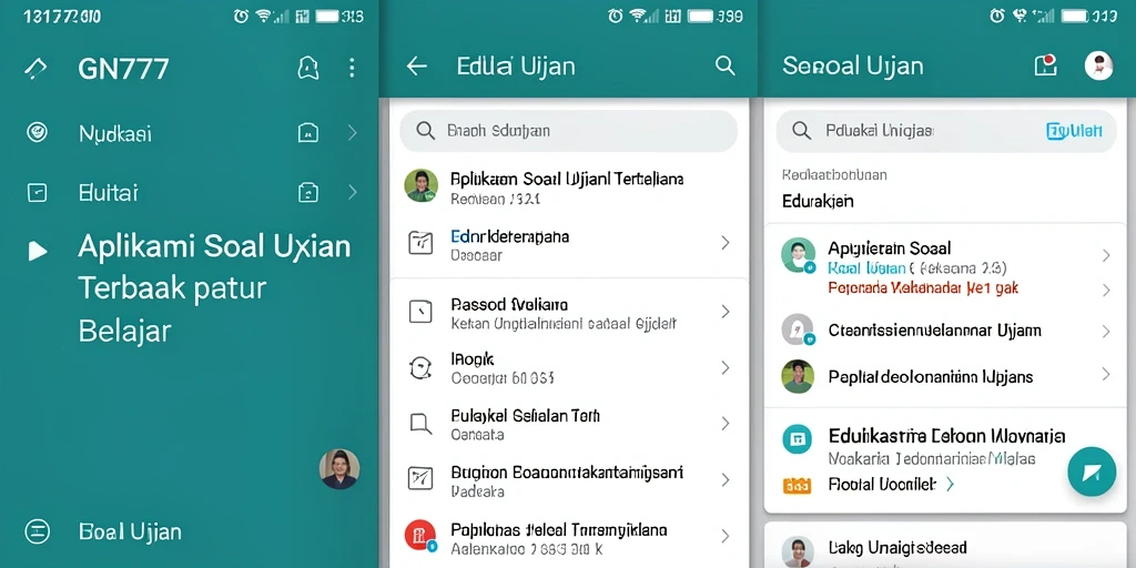 Screenshot aplikasi GN777 menampilkan antarmuka Soal Ujian yang interaktif.