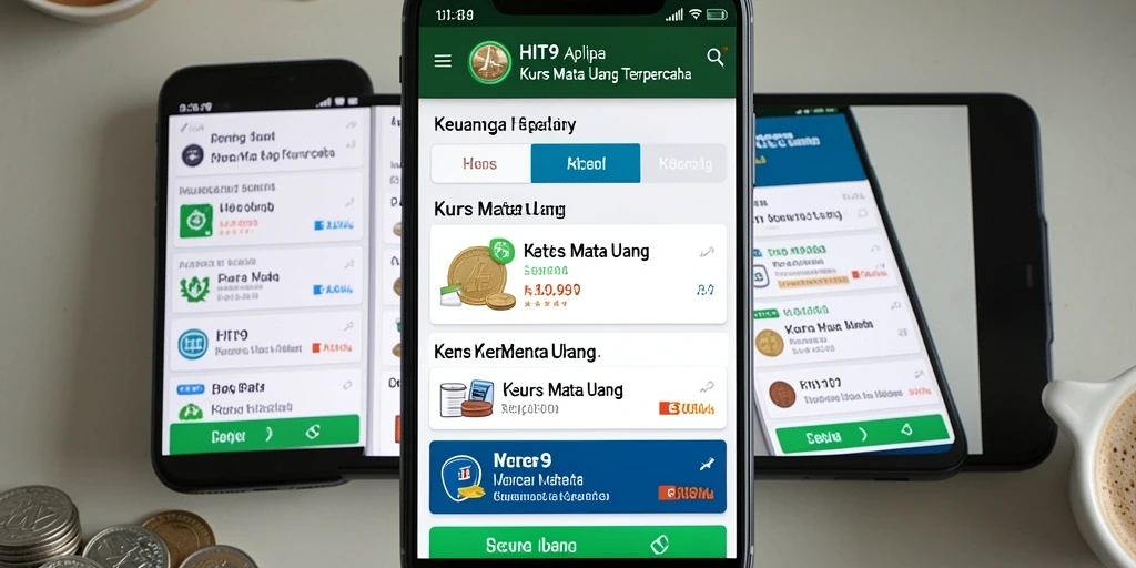 Antarmuka aplikasi HIT9 menunjukkan nilai tukar mata uang dengan jelas.