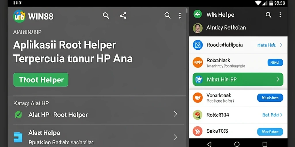Screenshot aplikasi WIN88 yang menunjukkan antarmuka pengguna Root Helper.